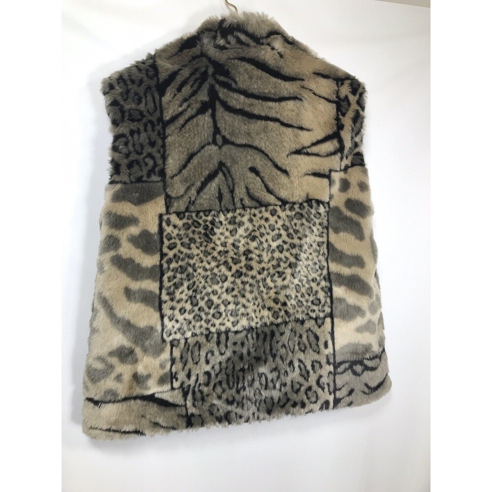 Frankly My Dear US Faux Fur Vest Small Brown Black Zip Vintage size Large - Picture 7 of 8